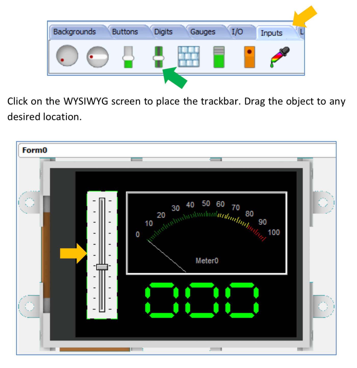 Screen objects can be interactively resized, positioned and aligned in ViSi-Genie, before being downloaded to the display.