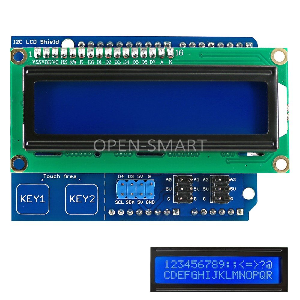 Arduino shield with I2C 16x2 LCD display