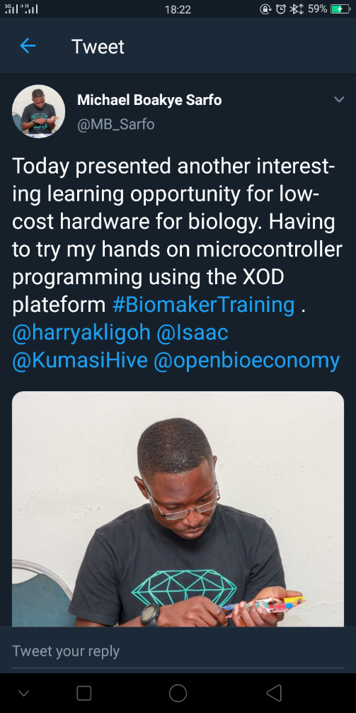 Michael Boakye Sarfo one of the ten participants testifying about the Biomaker training programme.