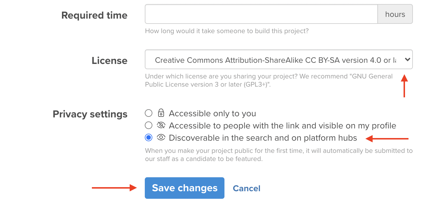 Select a licence type and ‘Discoverable in the search and on platform hubs’