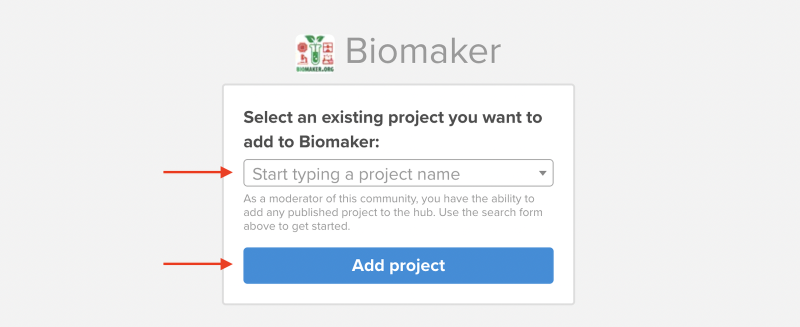 Search for your project name and click 'Add project'